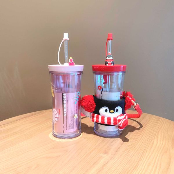 

starbucks cup 2021 colorful jungle cute penguin beaker contigo double plastic straw water cup