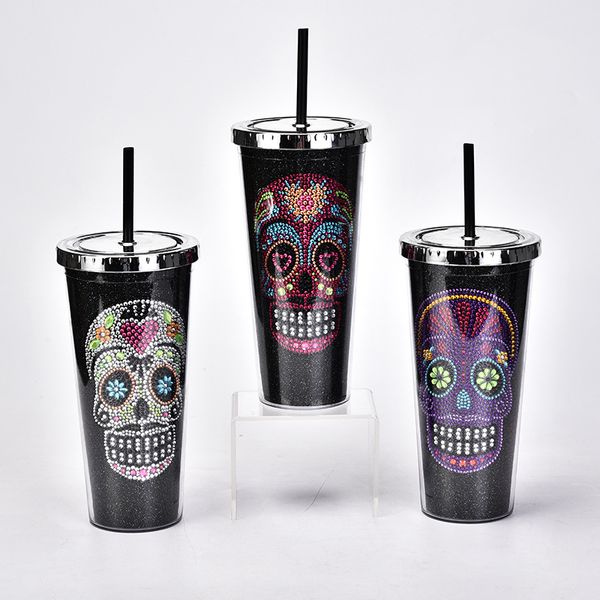 24 once Acrilico Creativo Cranio Tumbler Tazze da caffè Tazze d'acqua isolate a doppia parete Tapered Slim DIY Cup Car Office Mug Halloween