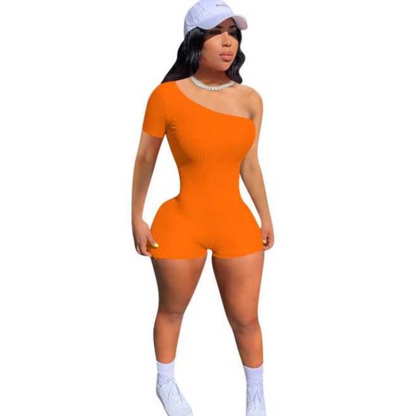 

2022 summer body suit ribbed one shoulder jumpsuit, Black;white