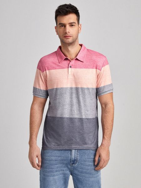 

men drop shoulder colorblock polo shirt y4ra#, White;black