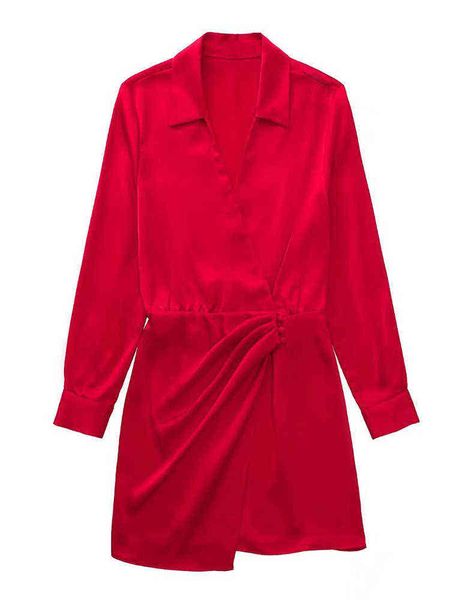 

2022 new spring women fashion silk satin dress casual long sleeve v neck folds female short clothes l220714, Black;gray