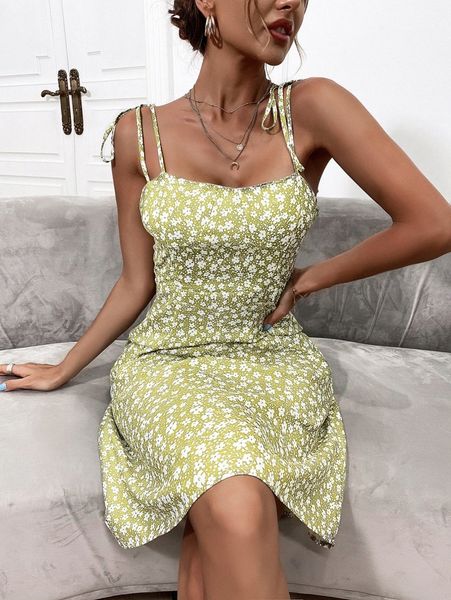 

ditsy floral shirred back cami dress r9ih#, Black;gray