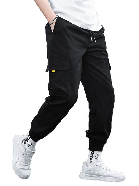 

men flap pocket cargo pants w31w#, Black