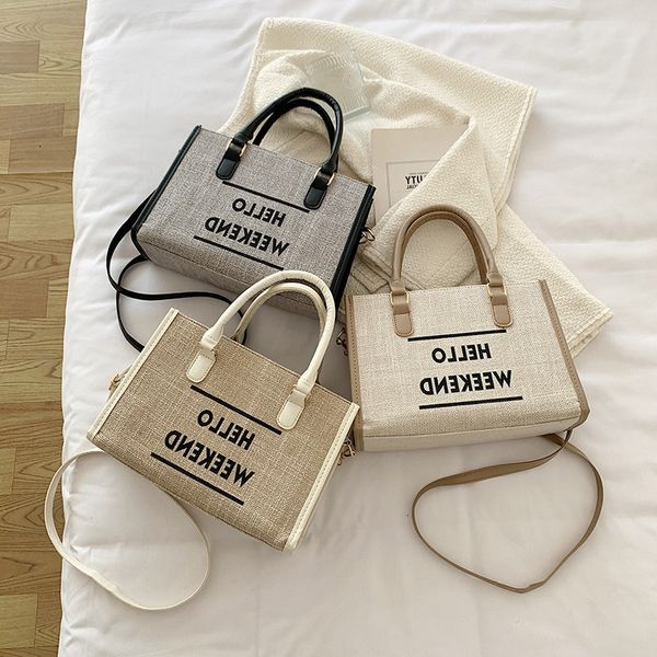

designer bags 2022 new fashion cotton linen shoulder large capacity canvas tote simple letter portable messenger