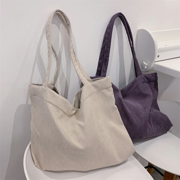 

corduroy bag for women shoulder bags shopper girls handbags zipper eco environmental storage large capacity winter tote bag 220413