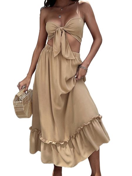 

knot front tube & frill trim skirt 51ya#, White