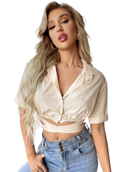 

criss cross tie back crop blouse u0mj#, White