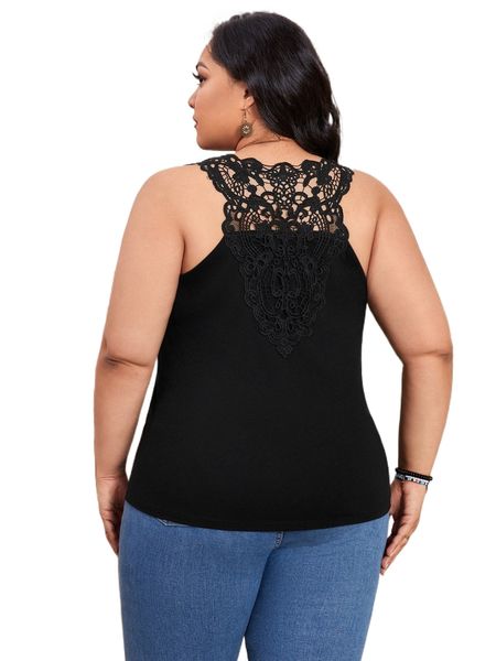 

plus guipure lace back tank 77xr#, Black