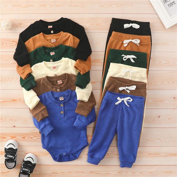 Kleidungssets Farben Herbst Geborenes Baby Jungen Mädchen Kleidung Solide Plüsch Langarm Knopf Bodys Hosen Kleinkind Lässige Warme OutfitsKleidung