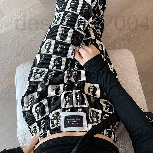 

women's pants & capris designer autumn winter ins wind fried street trend pleated black and white plaid wide leg pants women's ela, Black;white