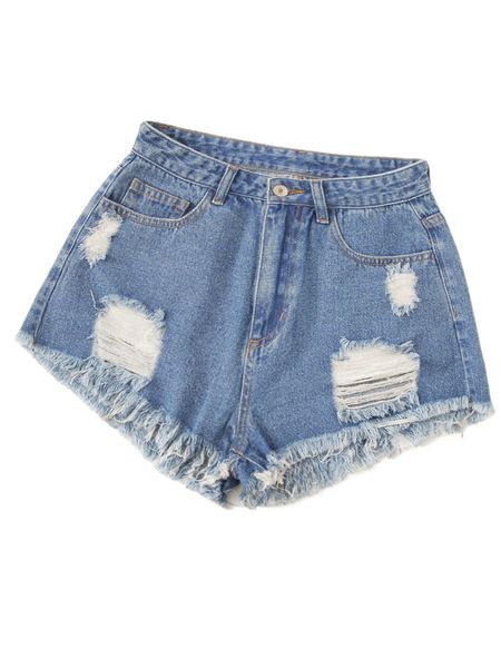 

ripped detail raw hem denim shorts x5gl#, White;black