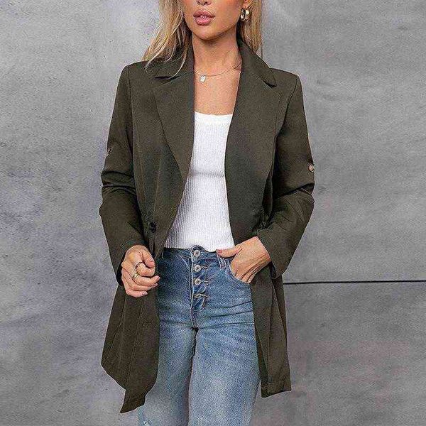 

women's trench coats 2021 ladies casual long style double breasted coat chic office jacket t220811, Tan;black