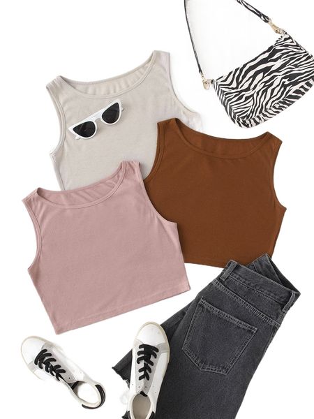 

3pcs rib-knit tank d9y3#, White