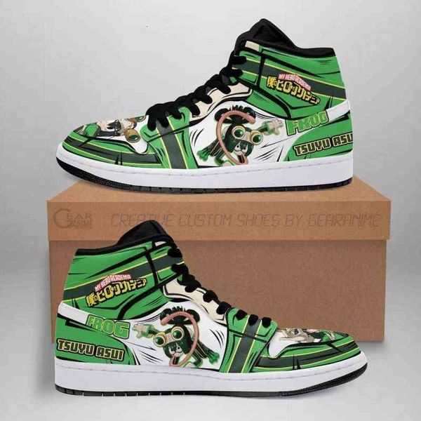 

tsuyu asui sneakers skill my hero academia anime shoes, Black