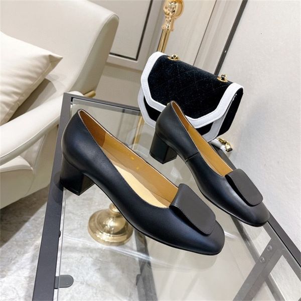 

slippers spring recovery elegant french square head shallow mouth single shoes women's thick high heels fashion temperament simple smal, Black