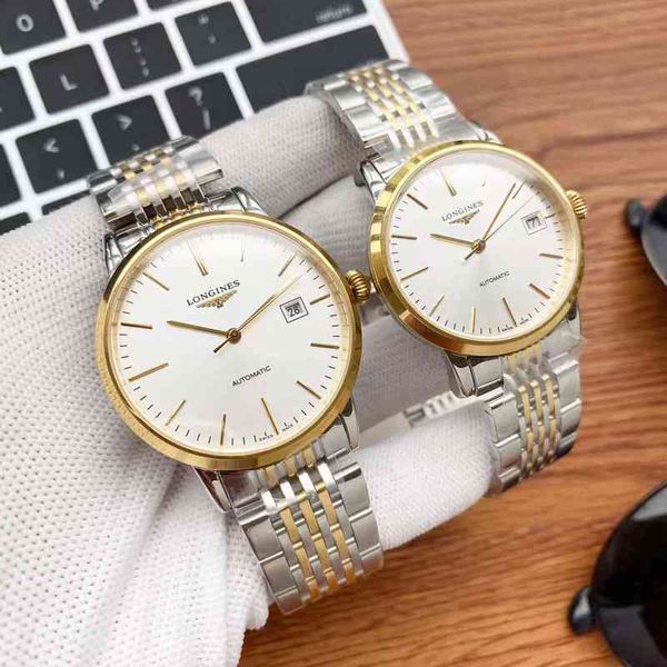 

5a swiss famous watch langjiaqin couple male lunar rose gold leather steel belt female watch, Slivery;brown