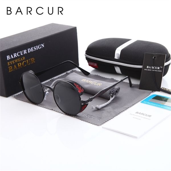 

barcur steampunk sunglasses round sun glasses men brand designer women gothic glasses polarized eyewear 220514, White;black