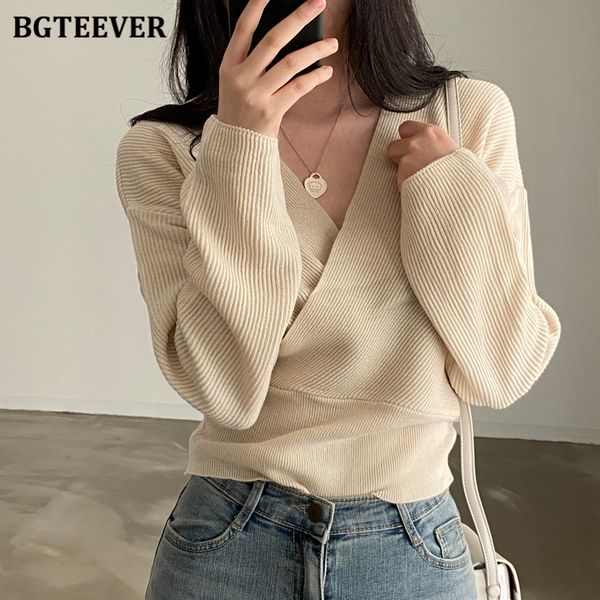 

v-neck criss-cross women sweater jumpers 2021 autumn winter full sleeve ladies knitwear elegant female knitted pullover, White;black