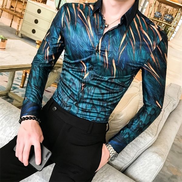 

men floral shirt autumn new long sleeve tuxedo shirt streetwear mens casual shirts slim fit party wear blouse homme 201124, White;black