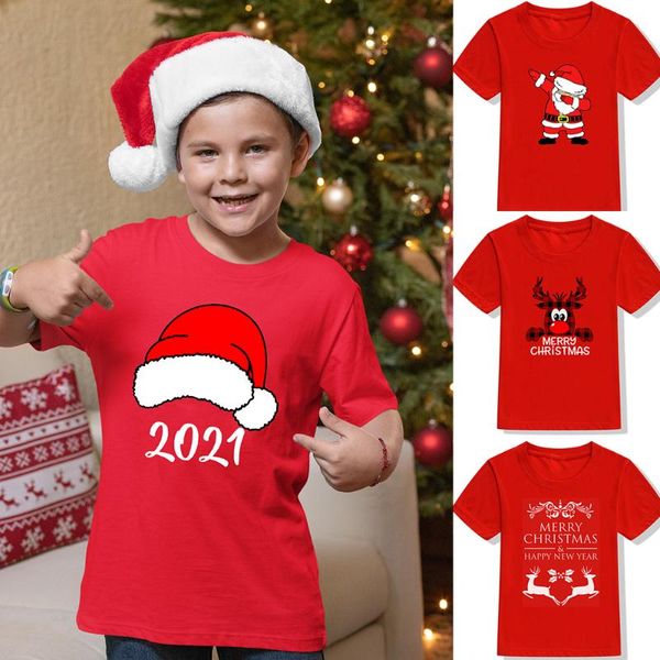 Футболки с Рождеством Рождество дети красные футболки с коротким рукавом мальчики девочки детские повседневные футболки для малыш