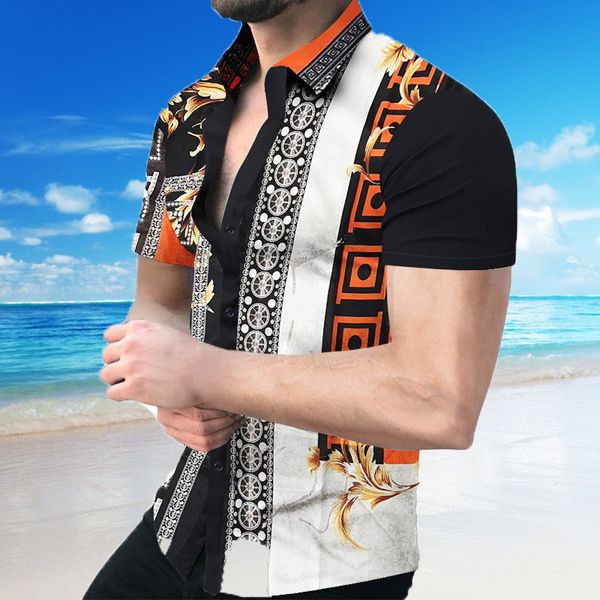 

mens camisa shirts clothing print striped blouse hawaii short sleeve summer button shirt plus size factory supply lujo shirt date party casu, White;black