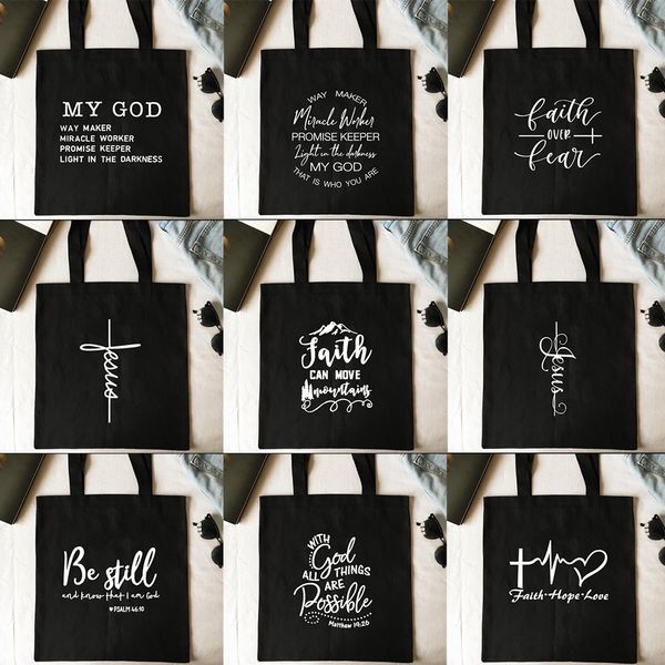 

shopping bags way maker miracle worker my god christian canvas tote bag faith hope love jesus print reusable shoulder book bag
