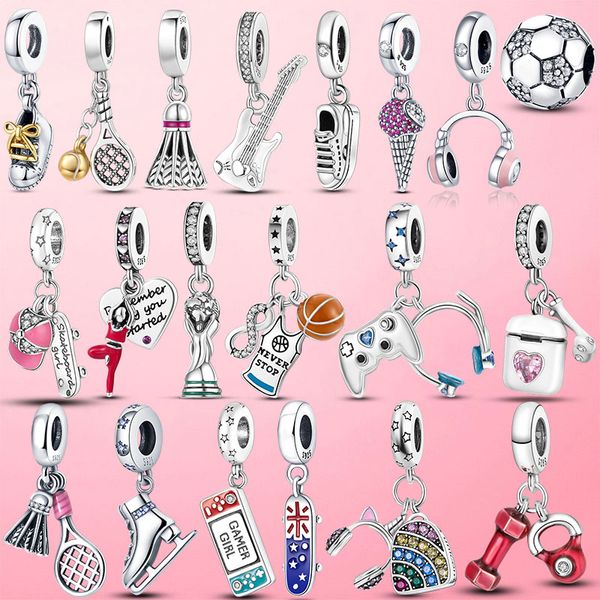 925 Gümüş Gümüş Sarkan Cazibe Skate Ayakkabı Futbol Boncuk Boncuk Fit Pandora Charms Bilezik DIY Takı Aksesuarları