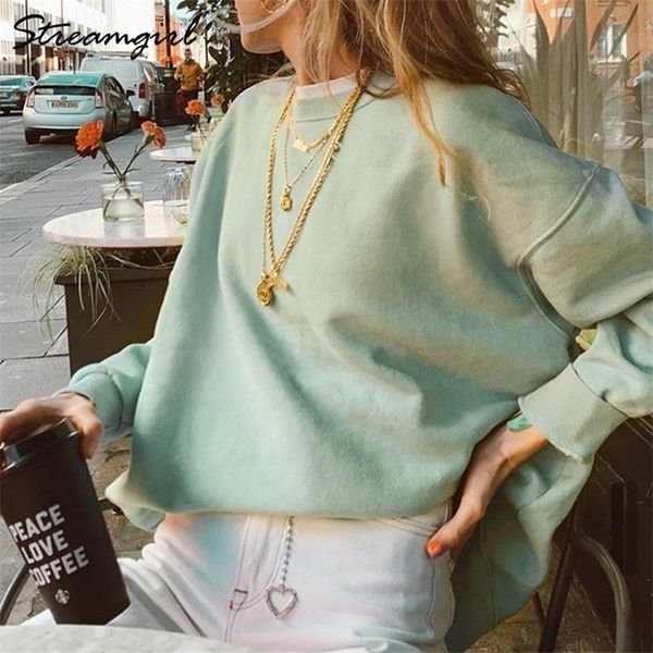 

women vintage sweatshirt oversize winter fleece sweatshirts casual green autumn warm oversized sweatshirt women vintage 201114, Black