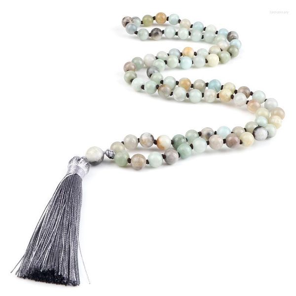 Moda de fios de miçangas Mulheres Colar Bohemian 108 Mala Tassel Yoga Jóias Amazonita Natural de Onyx Pedra Etnica Lars22