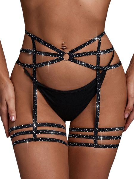 

rhinestone studded garter j5f7#, Black;red