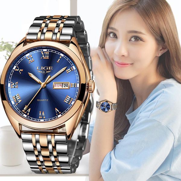 Relógios de pulso 2022 Lige Rose Gold Women Watch Business Quartz Ladies Top Wrist Girl Relógio Relógio Feminin
