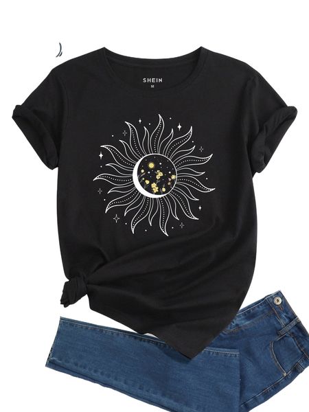 

sun and floral print tee r1dt#, White