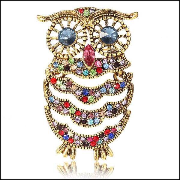 Pins Broschen Schmuck Blaue Augen Emaille Pin Strass Eule Brosche Tier Für Frauen Männer Kleidung Schal Schnalle Kragen Pi Dhfbg