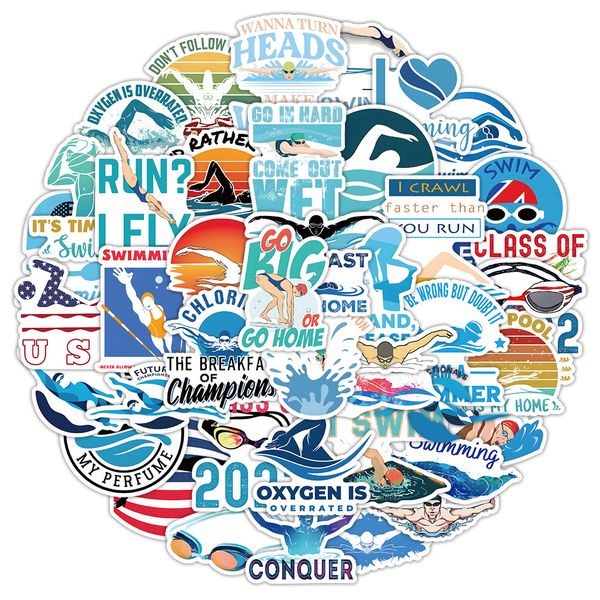 

50pcs swim waterproof pvc stickers for wall lapphone case waterbottle