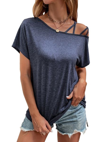 

asymmetrical neck batwing sleeve tee o8wz#, White