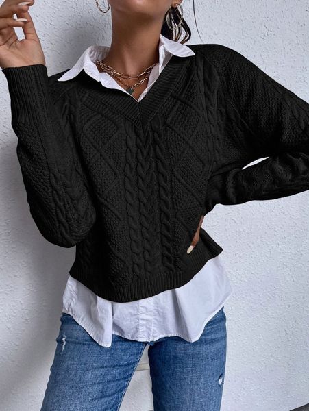 

cable knit raglan sleeve sweater g51w#, White;black