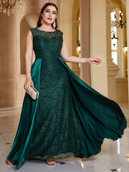 

plus contrast lace satin dress i7jk#, Black