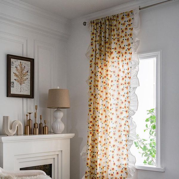 Vorhangvorhänge Vorhänge für Küchen Wohnzimmer Schlafzimmer Studium Home Dekoration Japanische und koreanische Baumwollwäsche Sonnenblume Printcurtai