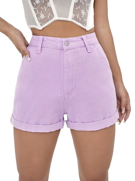 

high waist solid denim shorts l03q#, White;black