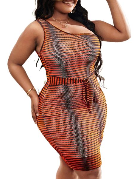 

sxy plus all over print one shoulder dress 13pc#, Black