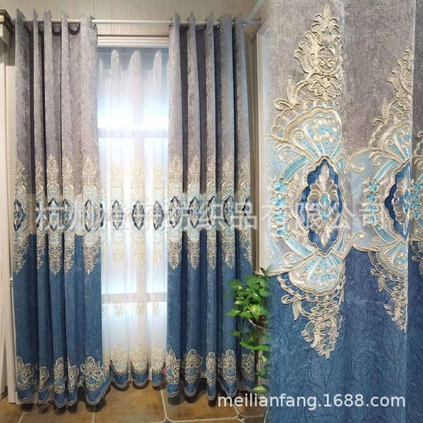 Cortina cortina cortina por atacado personalizada cortinas bordadas de ponta de cabana de tecido de sala de jantar luxuoso e europeu chenille curtainscu europeu