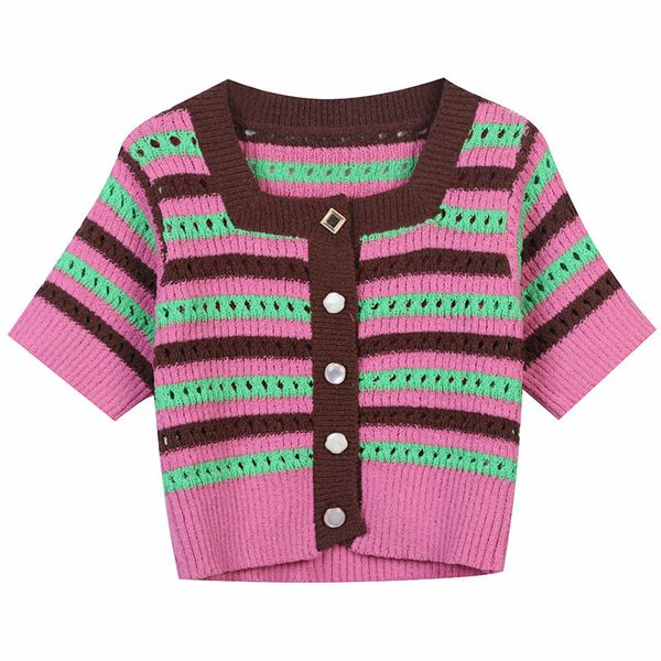 

51 2022 runway summer brand same style sweater white pink t shirt square neck short sleeve women's sweaters ming, White;black