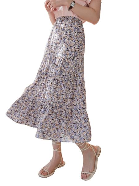

dazy ditsy floral ruffle hem skirt r6vh#, Black