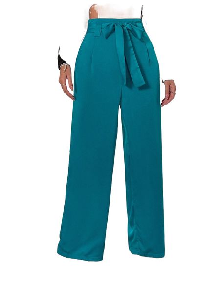 

solid belted wide leg pants o3yp#, Black;white