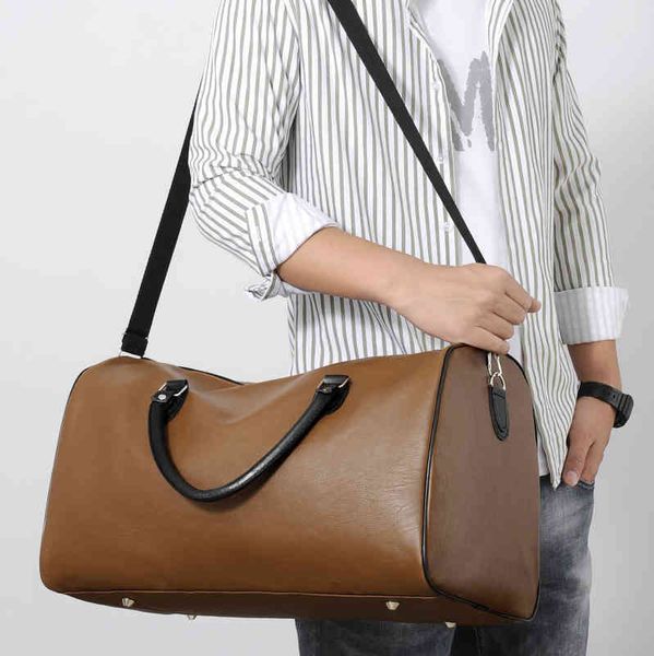 

vintage duffel bags leather print travel business bag large capacity fashionable versatile handbag simple fitness swimming shoulder bag 2206