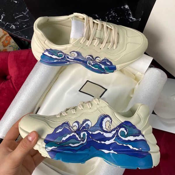 

rhyton casual sneakers shoes men women leather platform sneaker trainer printing love red apple old dad shoe big size with box 319, Black