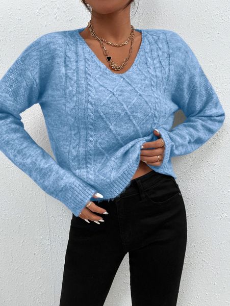 

drop shoulder cable knit sweater 12vb#, White;black