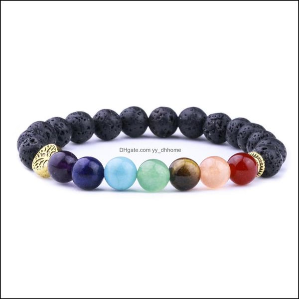 

charm bracelets jewelry 8mm natural stone 7 chakra black lava tree of life aromatherapy essential oil diffuser bracelet for women men drop d, Golden;silver