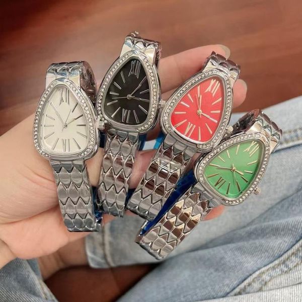 Bilek saatleri marka bilekleri kadın kız bayanlar yılan şekil tarzı lüks çelik metal bant kuvars saati b02wristywatches