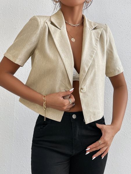 

notched collar single buttoned blazer 76hg#, White
